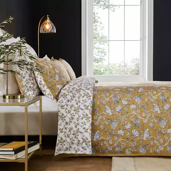 Dorma Evander Ochre Cotton Duvet Cover And Pillowcase Set - Image 3