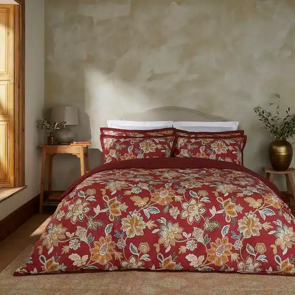 Dorma Samira Saffron Red Cotton Duvet Cover And Pillowcase Set