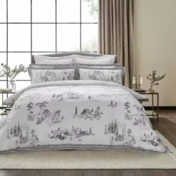 Dorma Pelion Toile Slate Cotton Duvet Cover And Pillowcase Set