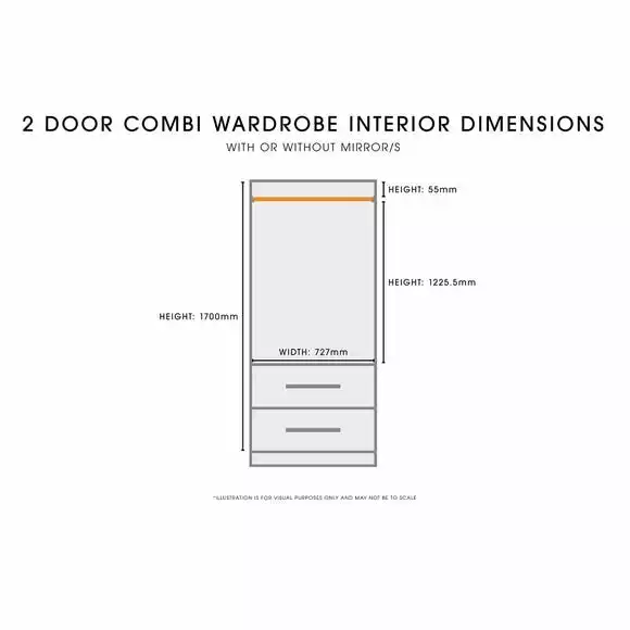 One Call Furniture Legato Double 2 Drawer Wardrobe - Image 2