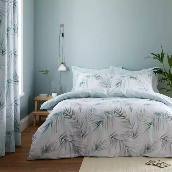 Dunelm Serenity Palm Leaf Seafoam Duvet Cover And Pillowcase Set