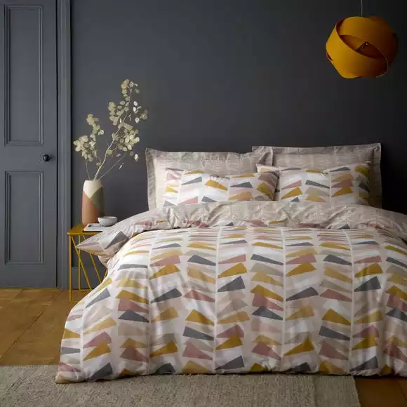 Dunelm Axel Leaf Ochre Duvet Cover And Pillowcase Set