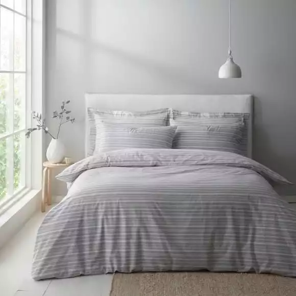 Dunelm Tristan Stripe Grey Duvet Cover And Pillowcase Set - Image 2
