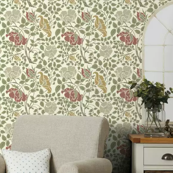 Arts And Crafts Botanical Cream Wallpaper - Image 2