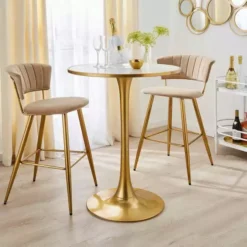 Dunelm Silas White Faux Marble Bar Table Gold