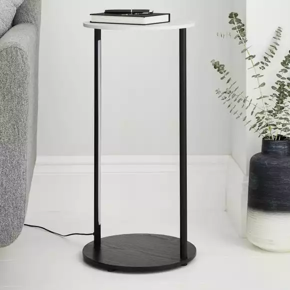 Dunelm Aiko Side Table With 1 LED Light Black And Faux Marble - Image 2