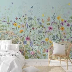 Dunelm Spring Flowers Duckegg Blue Mural