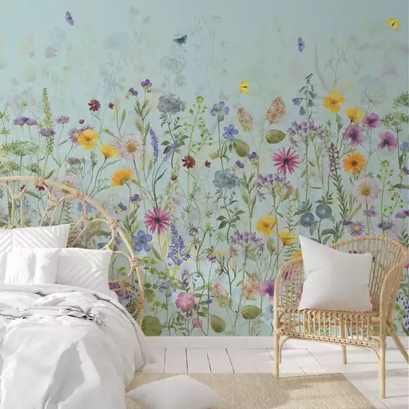 Dunelm Spring Flowers Duckegg Blue Mural