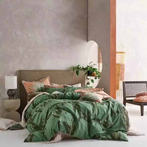Linen House Livia Leaf Green 100% Cotton Duvet Cover & Pilowcase Set
